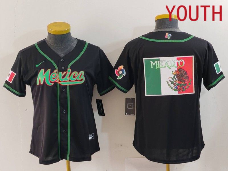 Youth 2024 World Cub Mexico Blank Black Nike MLB Jersey style 9->youth mlb jersey->Youth Jersey